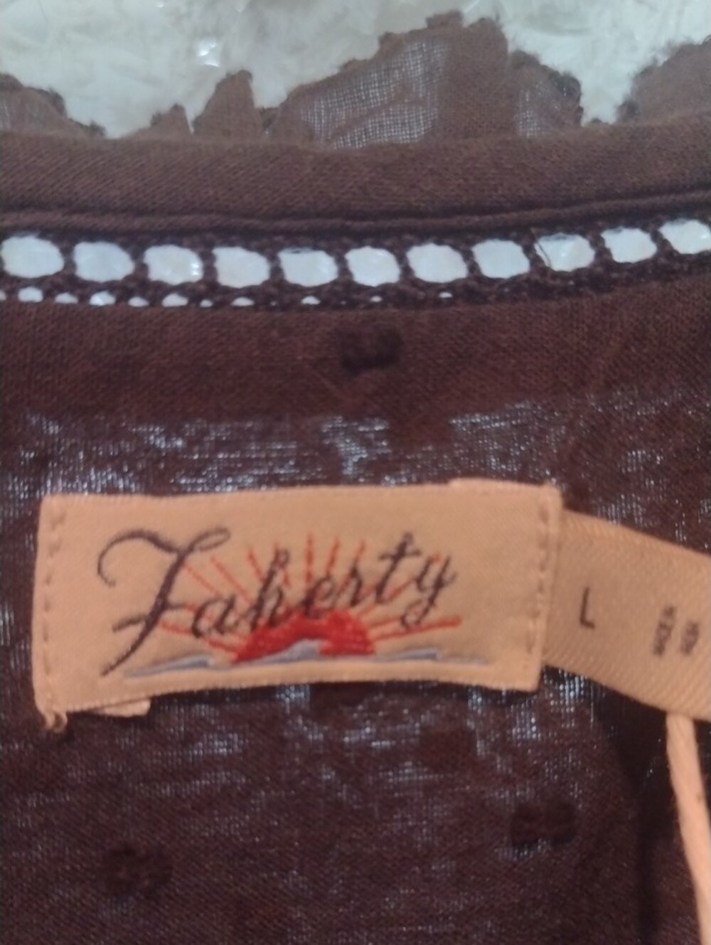 Faherty Brown Ruffle-Trim Button Front Blouse - Picture 3 of 6